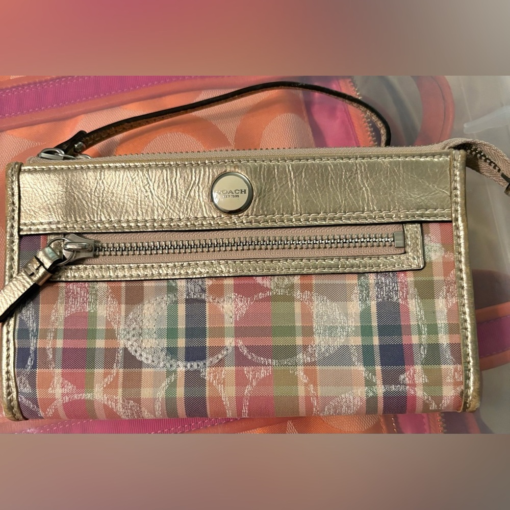 Coach Poppy Multicolor Madras Plaid Glam Shoulder Bag W/ Matching Wallet - Picture 5 of 16